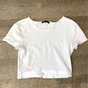 ZARA | Pink & White Structured Marbled Tie Dye Crop Top Short Sleeve Shirt